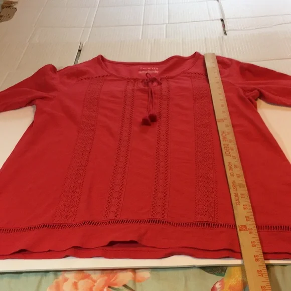 Talbots Red Peasant Lace Accent Top Tunic Size Medium - Picture 8 of 10